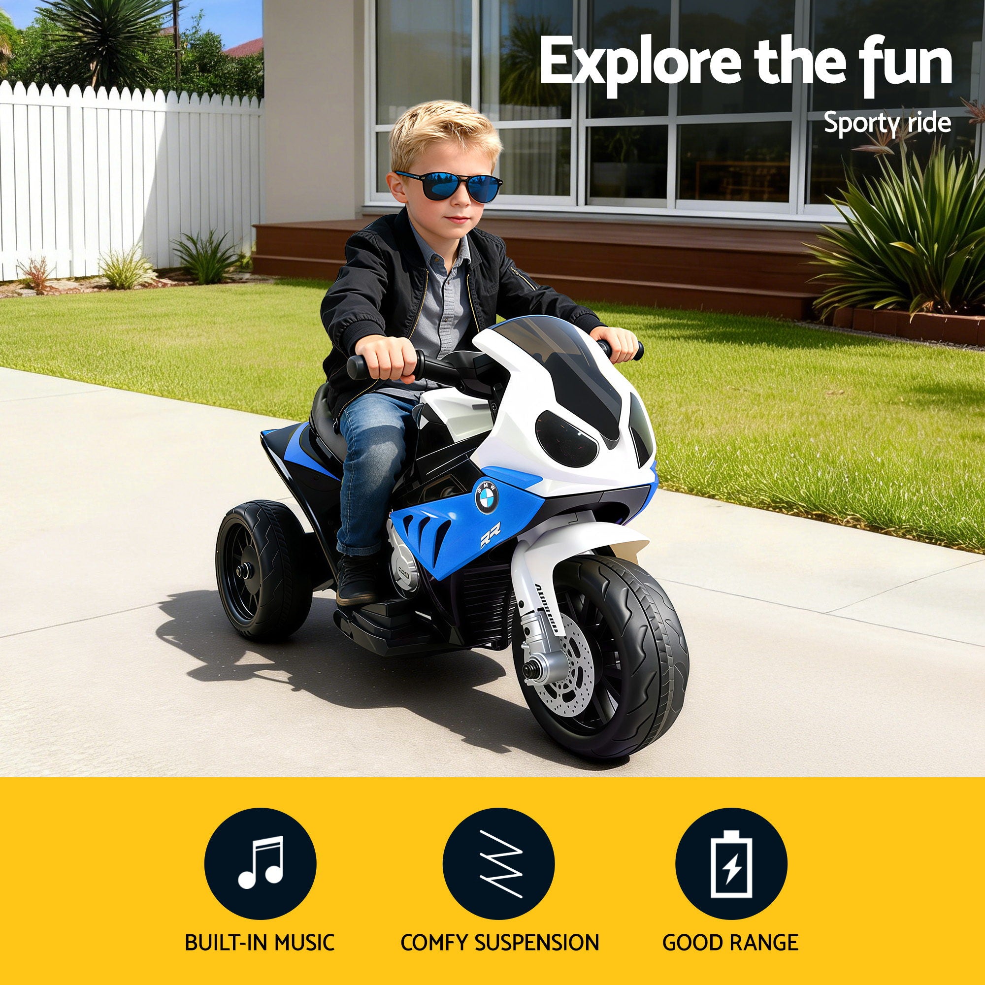 Kids Police Motorcycle Ride-On Blue Electric Bike Toy with Lights Sound