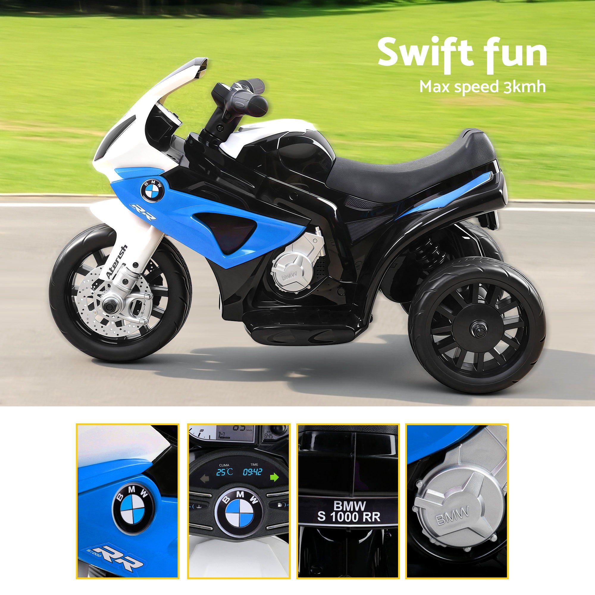 Kids Police Motorcycle Ride-On Blue Electric Bike Toy with Lights Sound