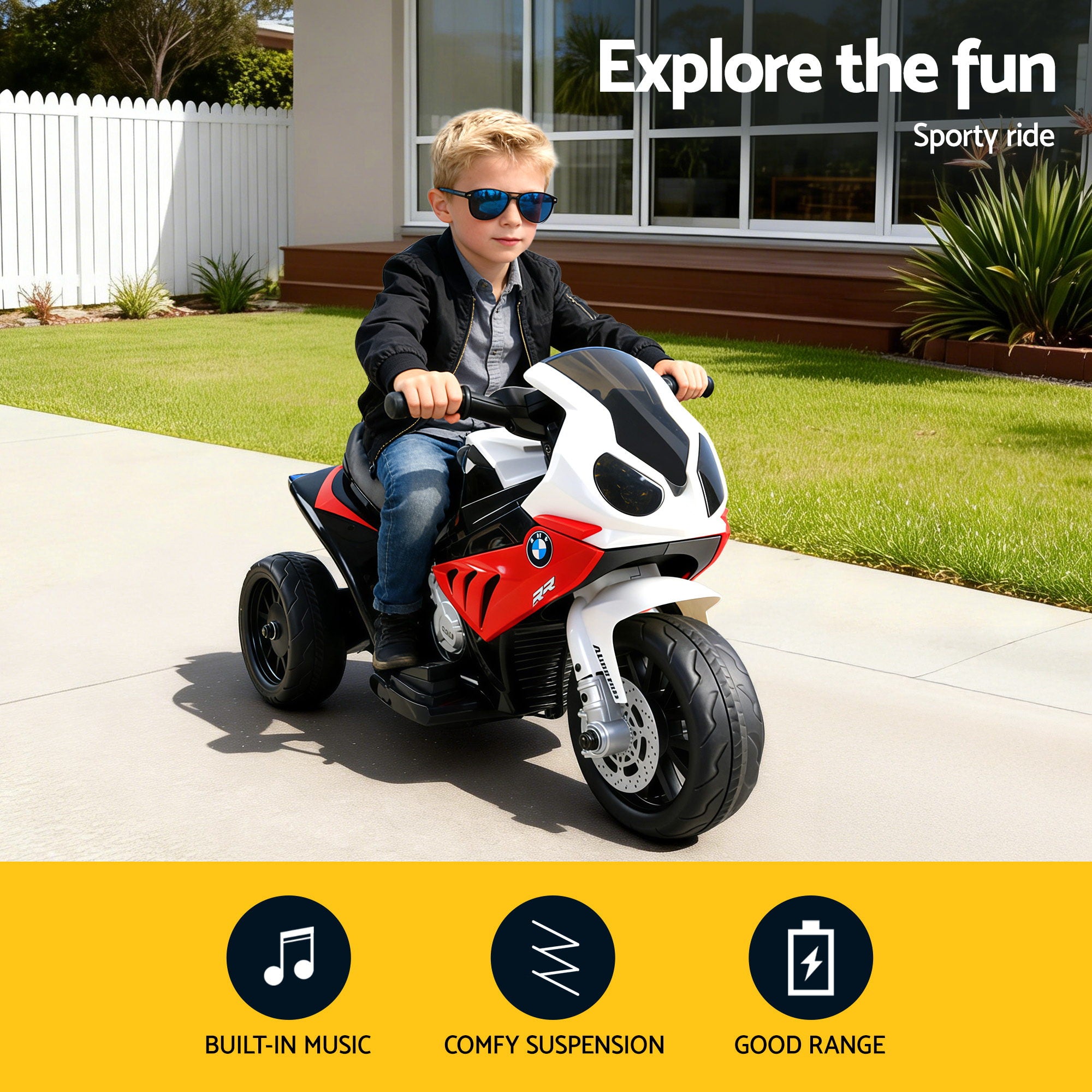 Kids BMW Police Ride On Motorcycle 6V Electric Motorbike Toy Red 3 Wheels