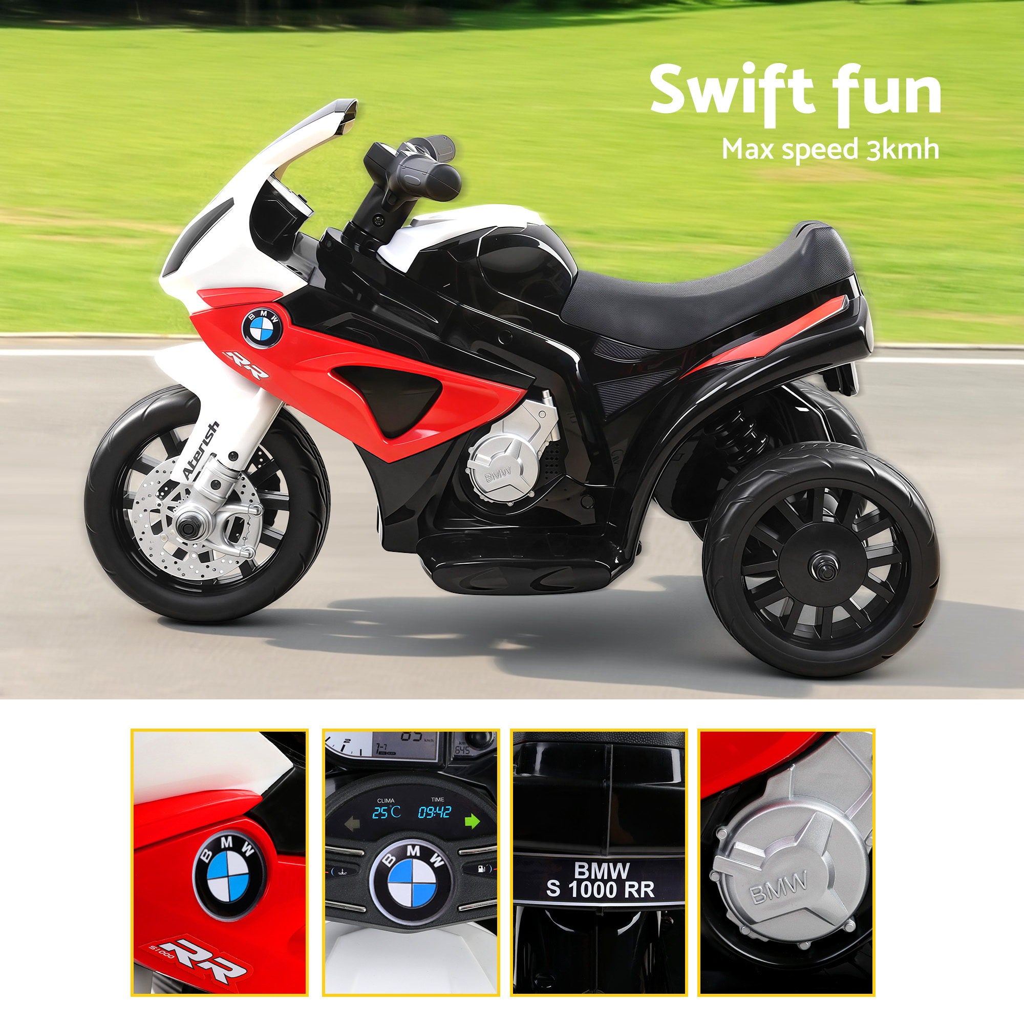 Kids BMW Police Ride On Motorcycle 6V Electric Motorbike Toy Red 3 Wheels