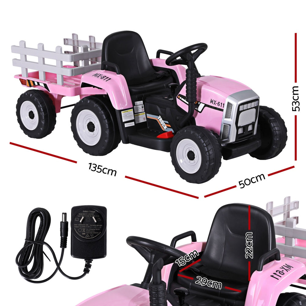 Kids Electric Ride On Tractor 12V Pink Toy Car Battery Powered