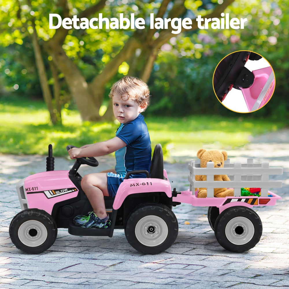 Kids Electric Ride On Tractor 12V Pink Toy Car Battery Powered