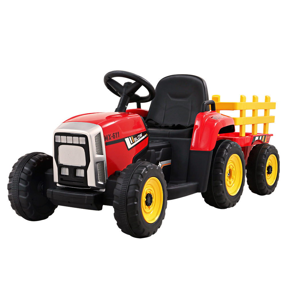 Ride On Car Tractor Trailer Toy Kids Electric Cars 12V Battery Red