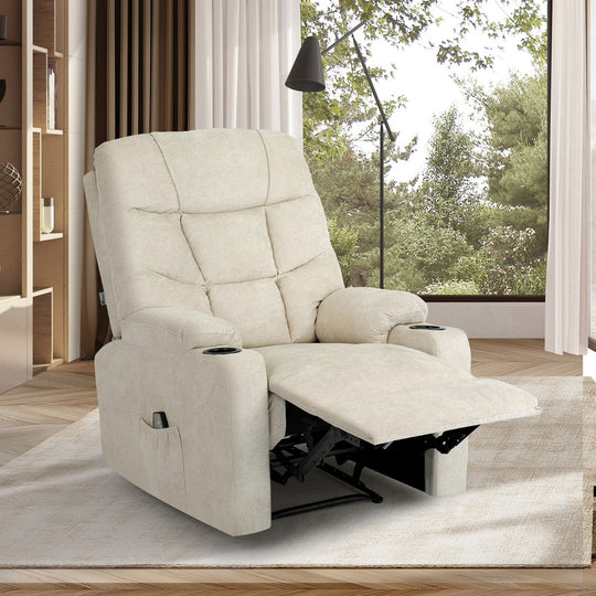 Recliner Chair Electric Massage Chairs Heated Polyester Beige