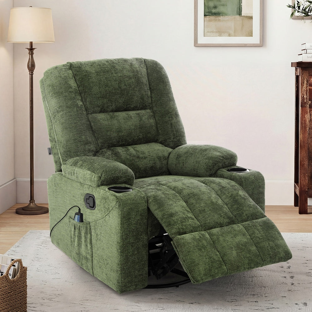 Recliner Chair 360 Swivel Heated Electric Massage Chair Green