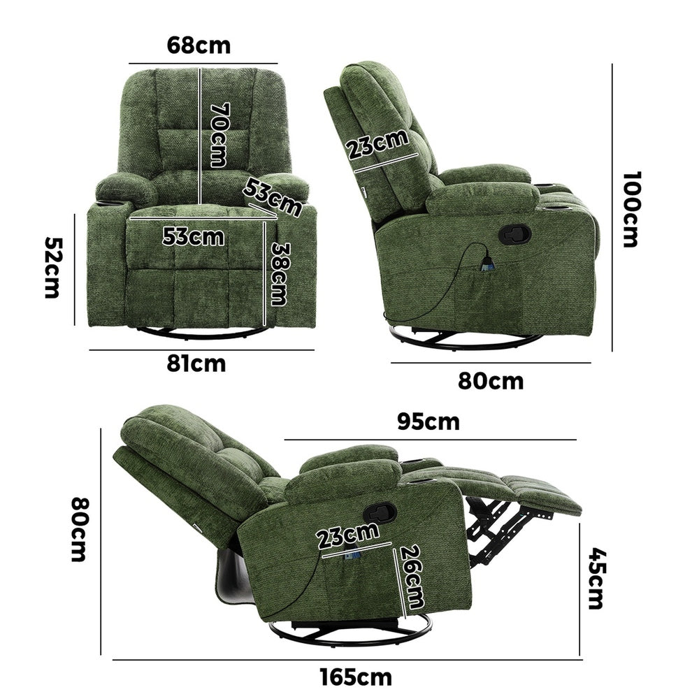 Recliner Chair 360 Swivel Heated Electric Massage Chair Green