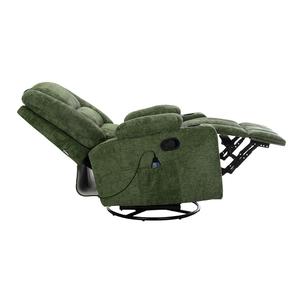 Recliner Chair 360 Swivel Heated Electric Massage Chair Green