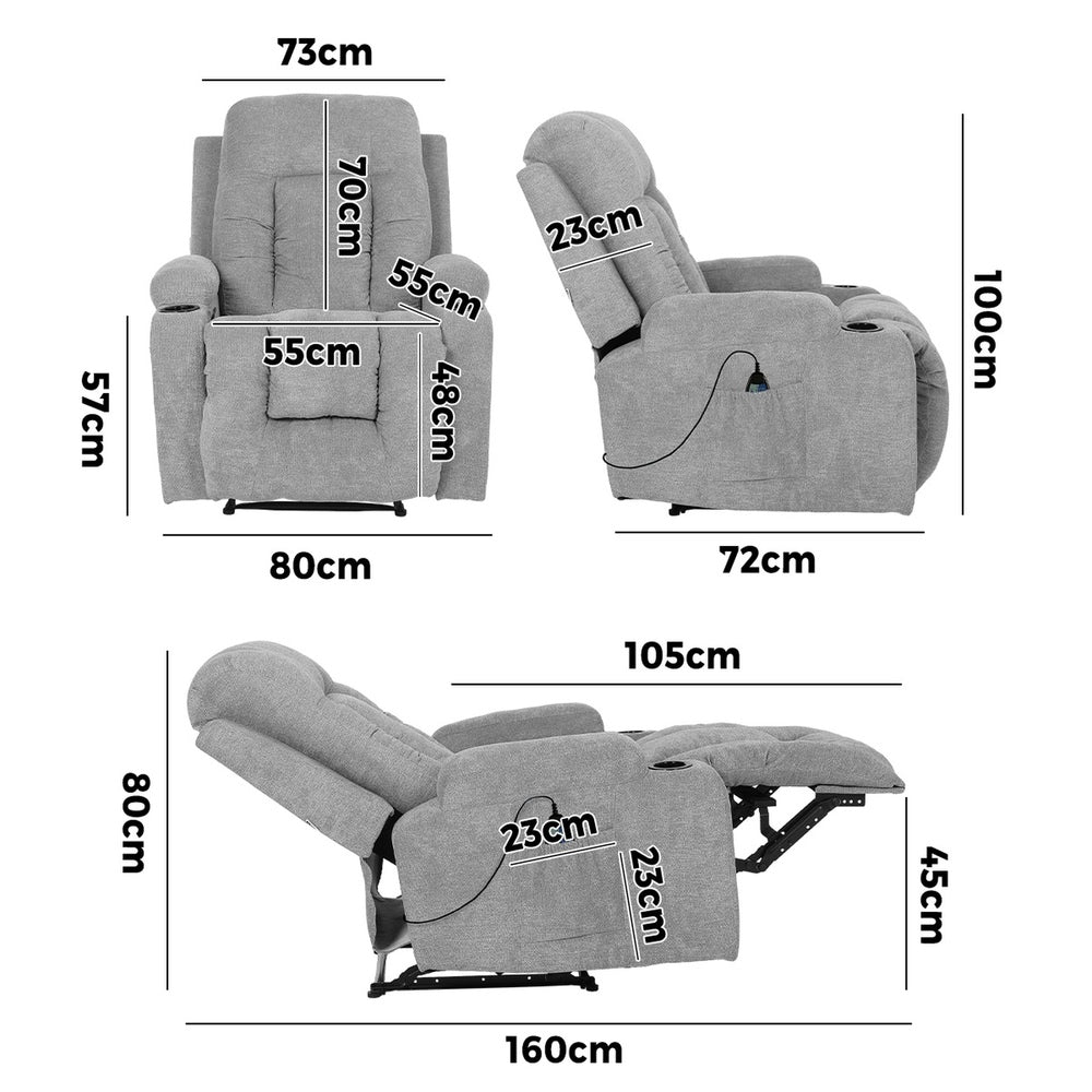 Heated Massage Recliner Armchair Grey | Simpledeals