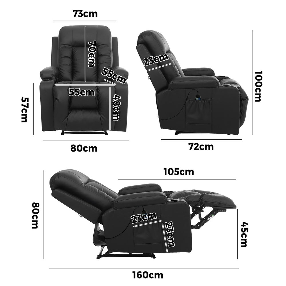 Heated Massage Recliner Chair PU Leather | Simpledeals