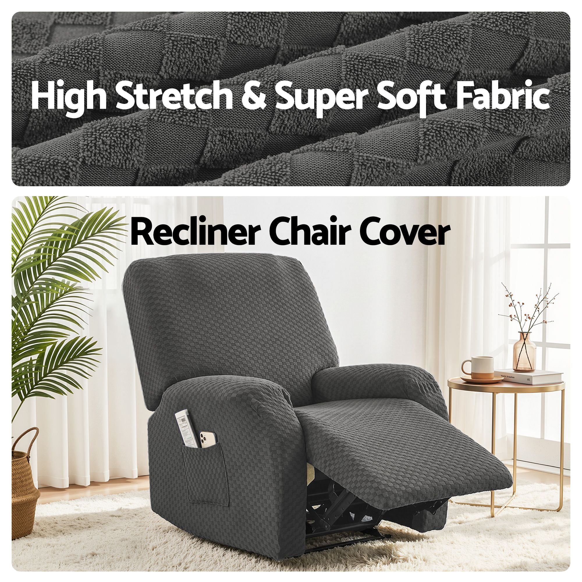 Recliner Chair Cover Storage Pockets Grey | Simpledeals
