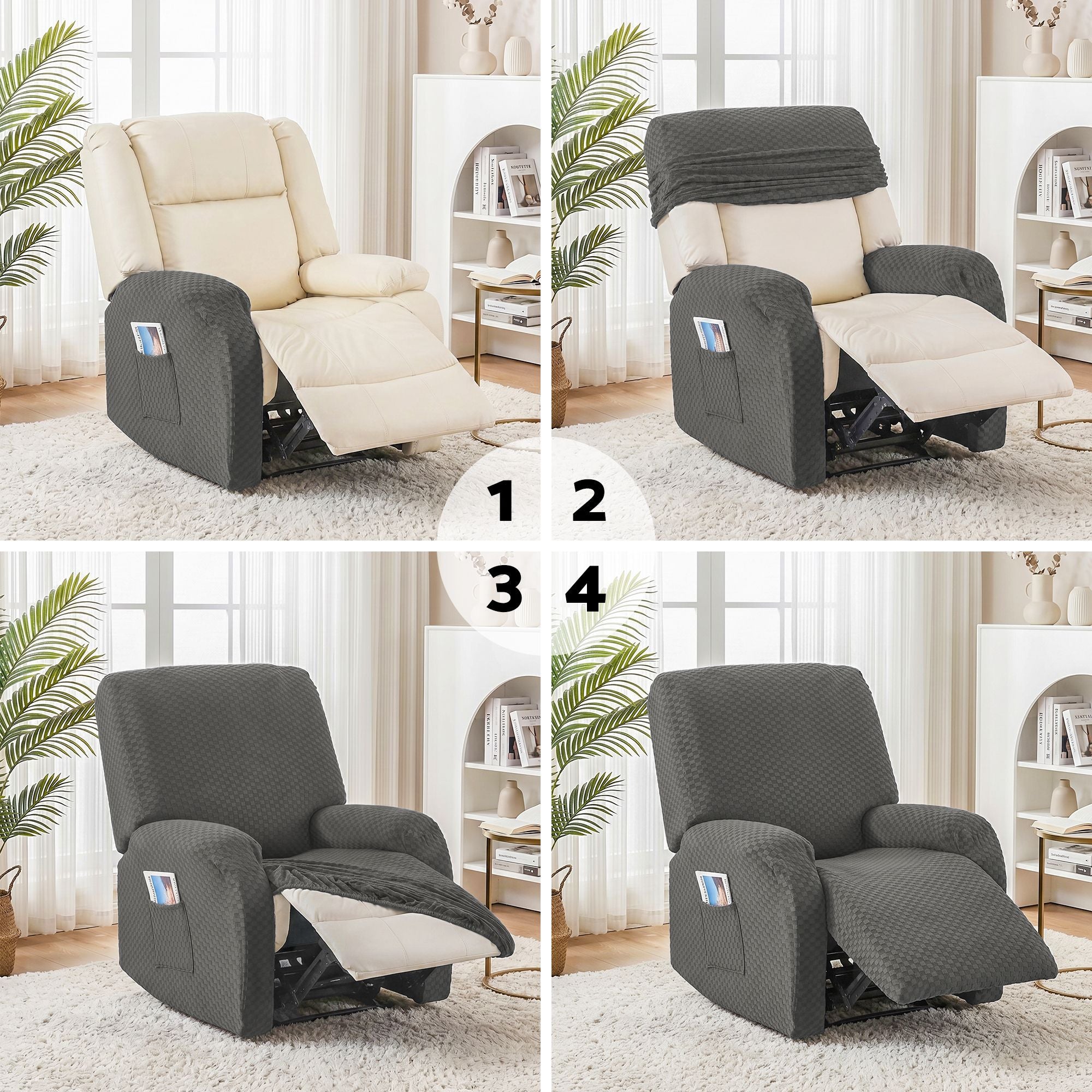 Recliner Chair Cover Storage Pockets Grey | Simpledeals
