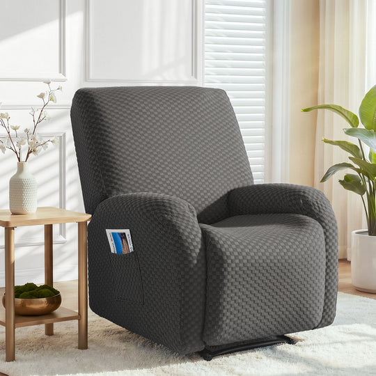 Recliner Chair Cover Storage Pockets Grey with Grey colour