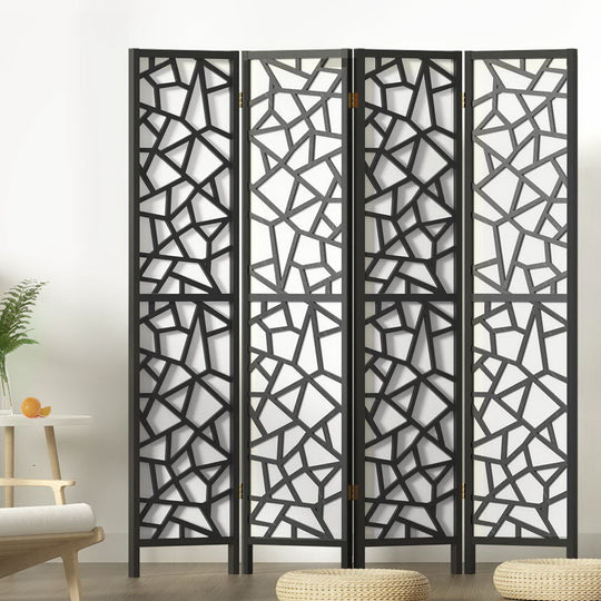 Black colour - 4 Panel Room Divider Screen 162X170Cm Black