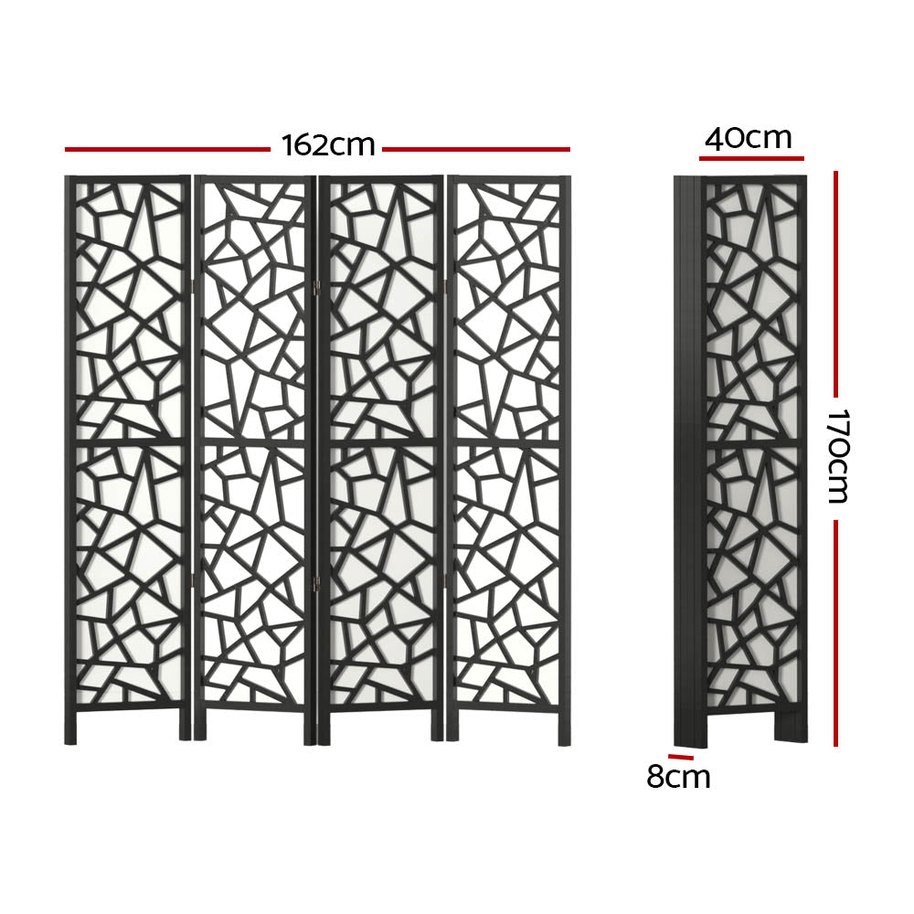 4 Panel Room Divider Screen 162X170Cm Black
