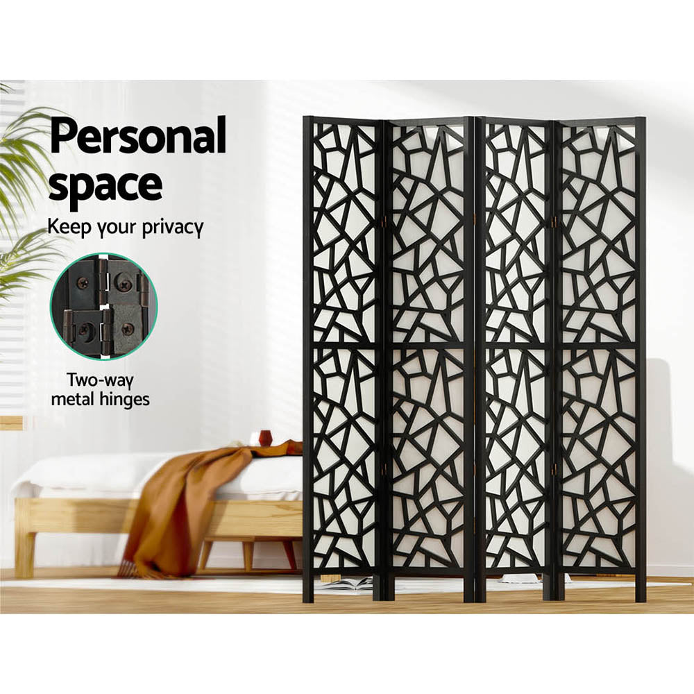 4 Panel Room Divider Screen 162X170Cm Black