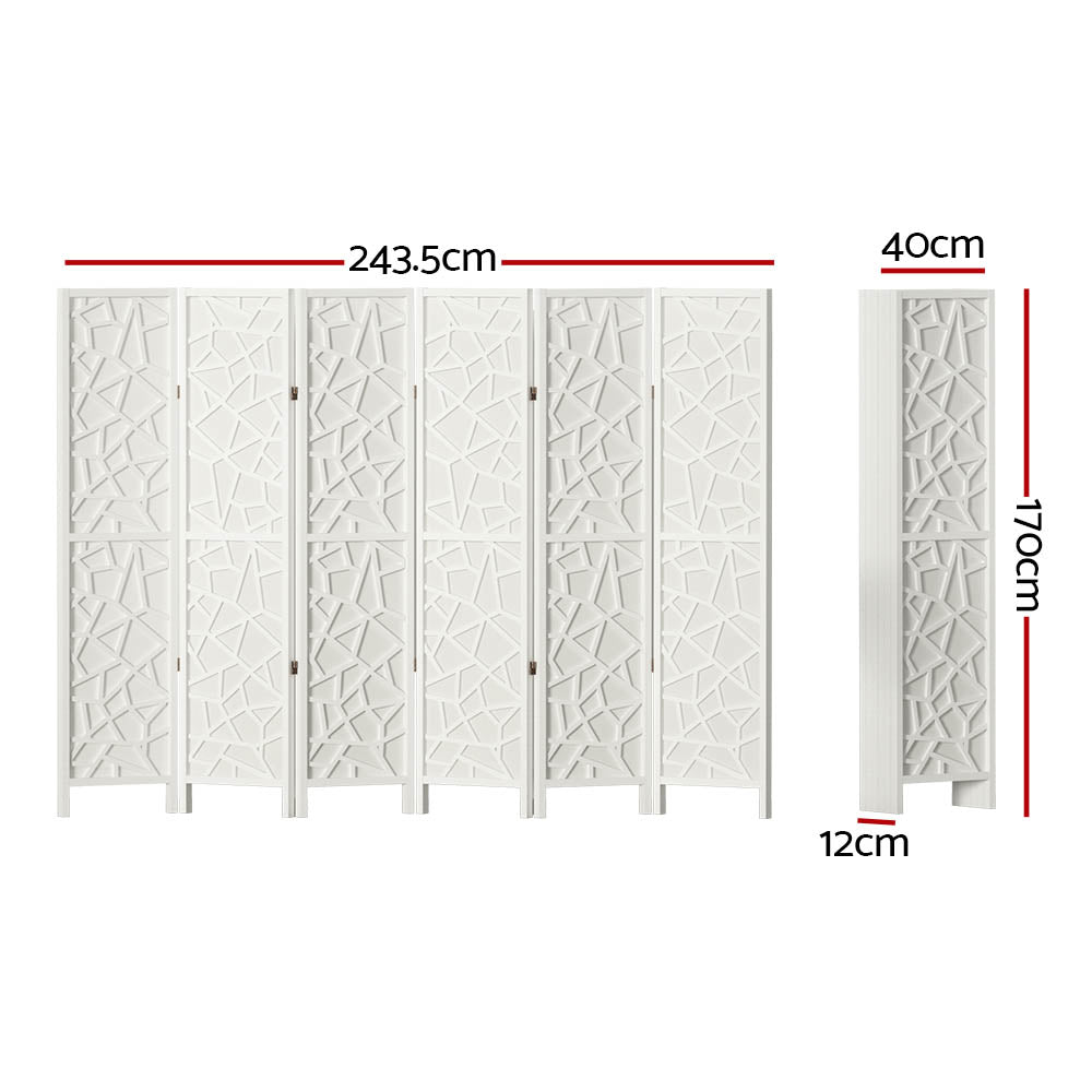 6-Panel Room Divider Screen White 244x170cm Privacy Partition