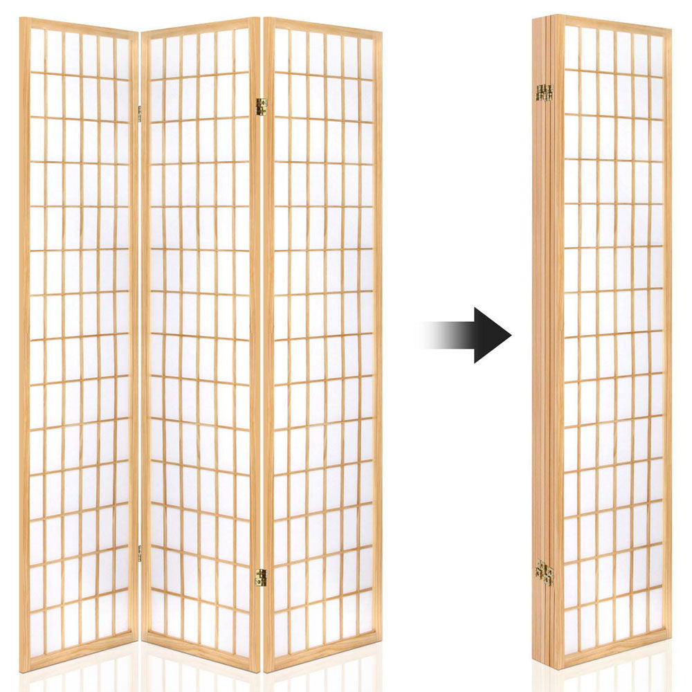 6 Panel Room Divider Privacy Screen Foldable Pine Wood Stand Natural