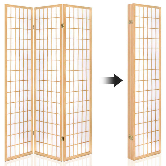 6 Panel Room Divider Privacy Screen Foldable Pine Wood Stand Natural - Room Dividers