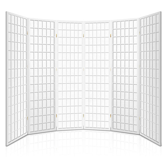 6 Panel Room Divider Privacy Screen Foldable Pine Wood Stand White - Room Dividers