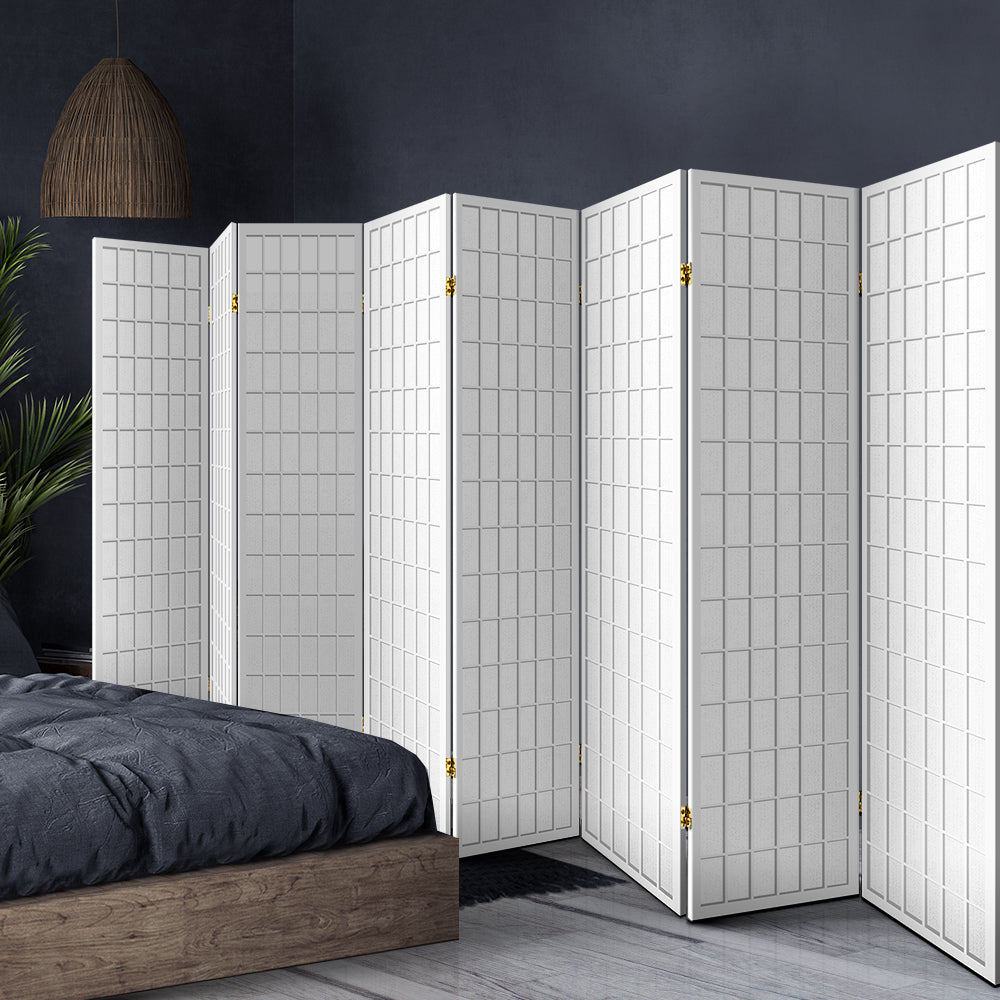 8 Panel Room Divider Folding Screen White 348x179cm Privacy Partition