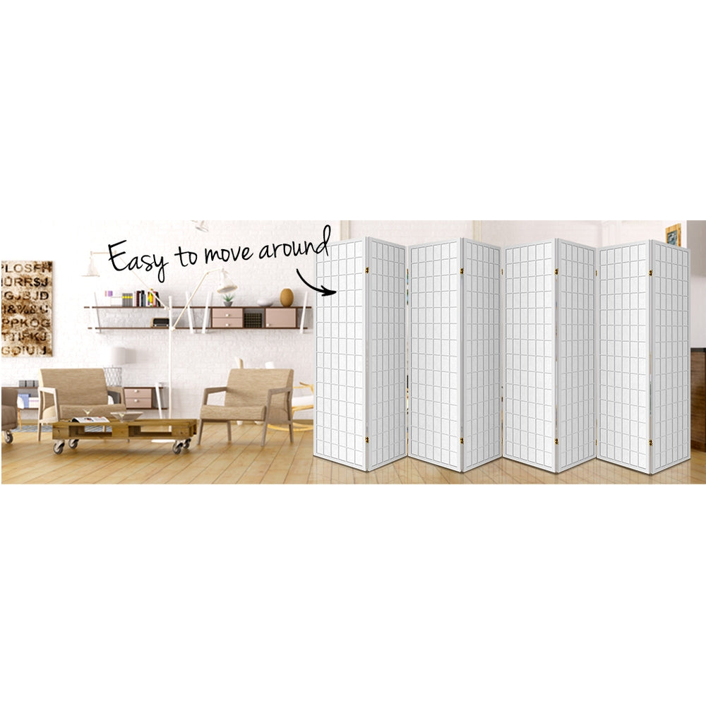 8 Panel Room Divider Folding Screen White 348x179cm Privacy Partition