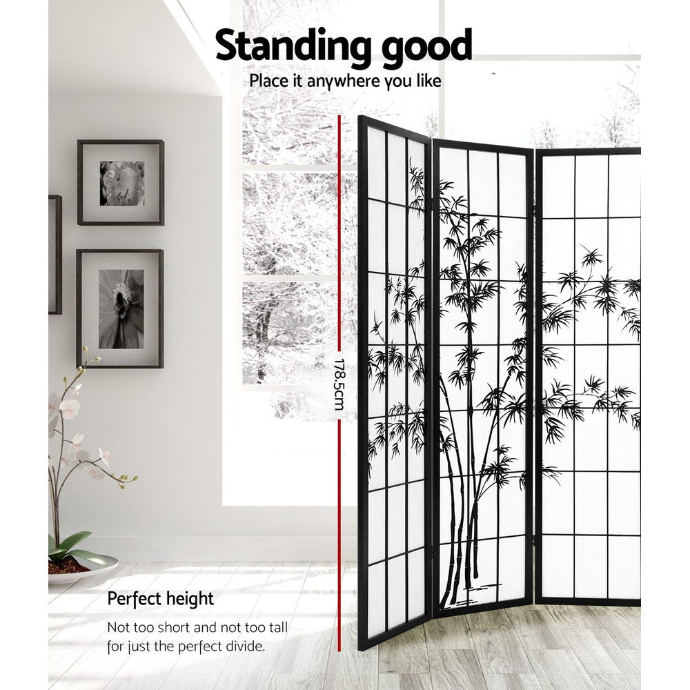 4 Panel Room Divider Screen 174X179Cm Bamboo Black White