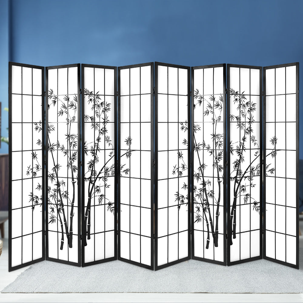 8 Panel Room Divider Screen Privacy Dividers Pine Wood Stand Shoji Bamboo Black White