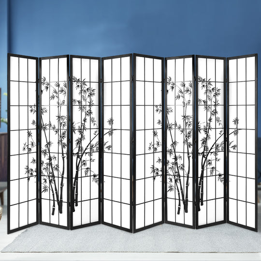 Room Dividers - 8 Panel Room Divider Screen Privacy Dividers Pine Wood Stand Shoji Bamboo Black White