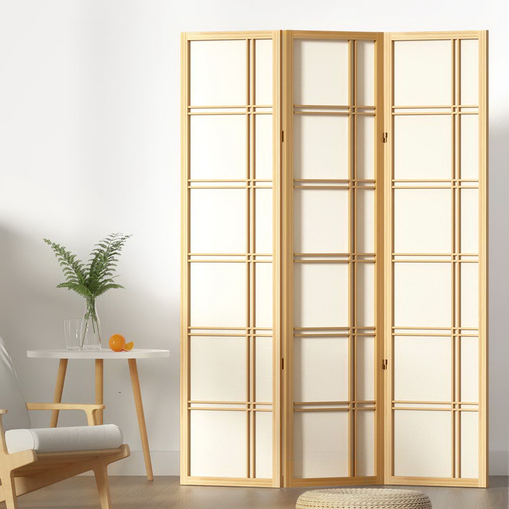 Room Divider Screen 3 Panel 132x179cm Natural Folding Privacy Screen