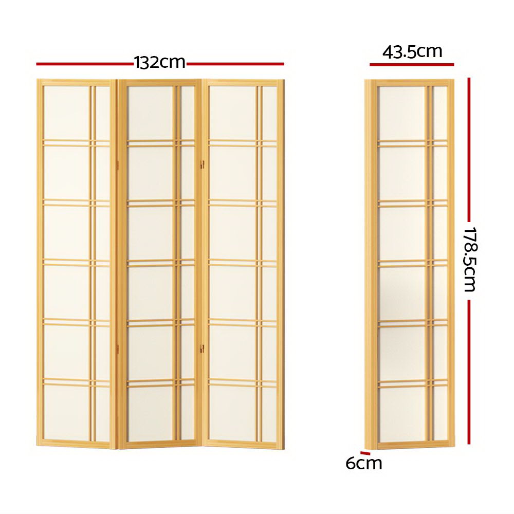 Room Divider Screen 3 Panel 132x179cm Natural Folding Privacy Screen