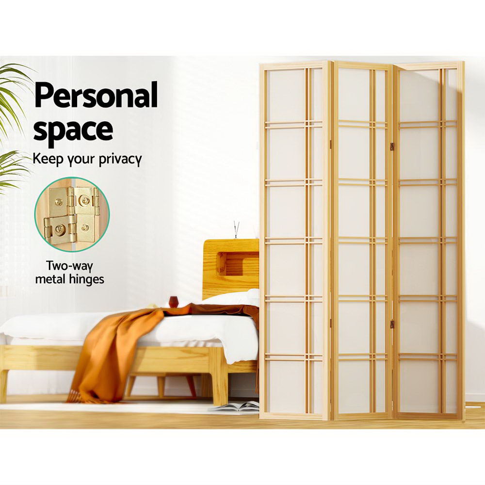 Room Divider Screen 3 Panel 132x179cm Natural Folding Privacy Screen