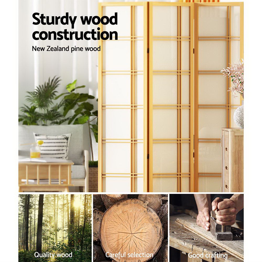 Room Divider Screen 3 Panel 132x179cm Natural Folding Privacy Screen
