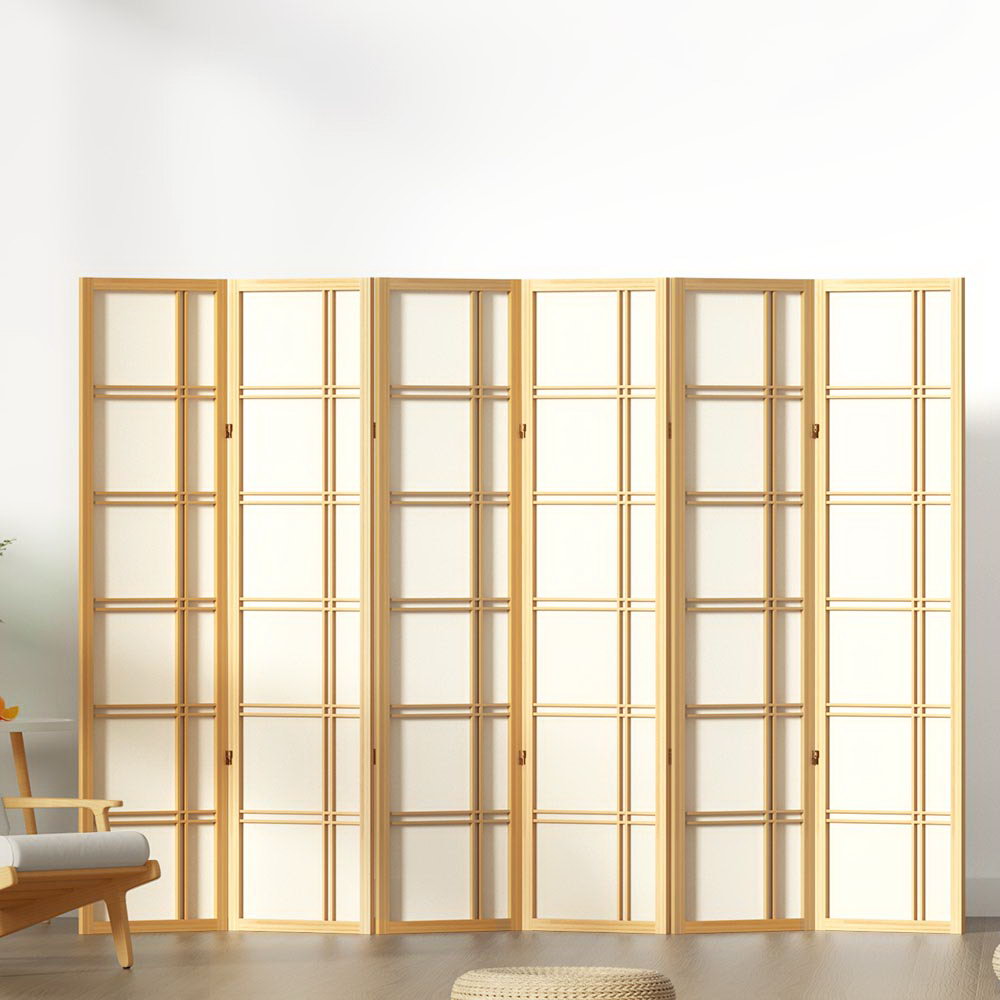 6 Panel Folding Room Divider Screen 265x179cm Natural Privacy Partition