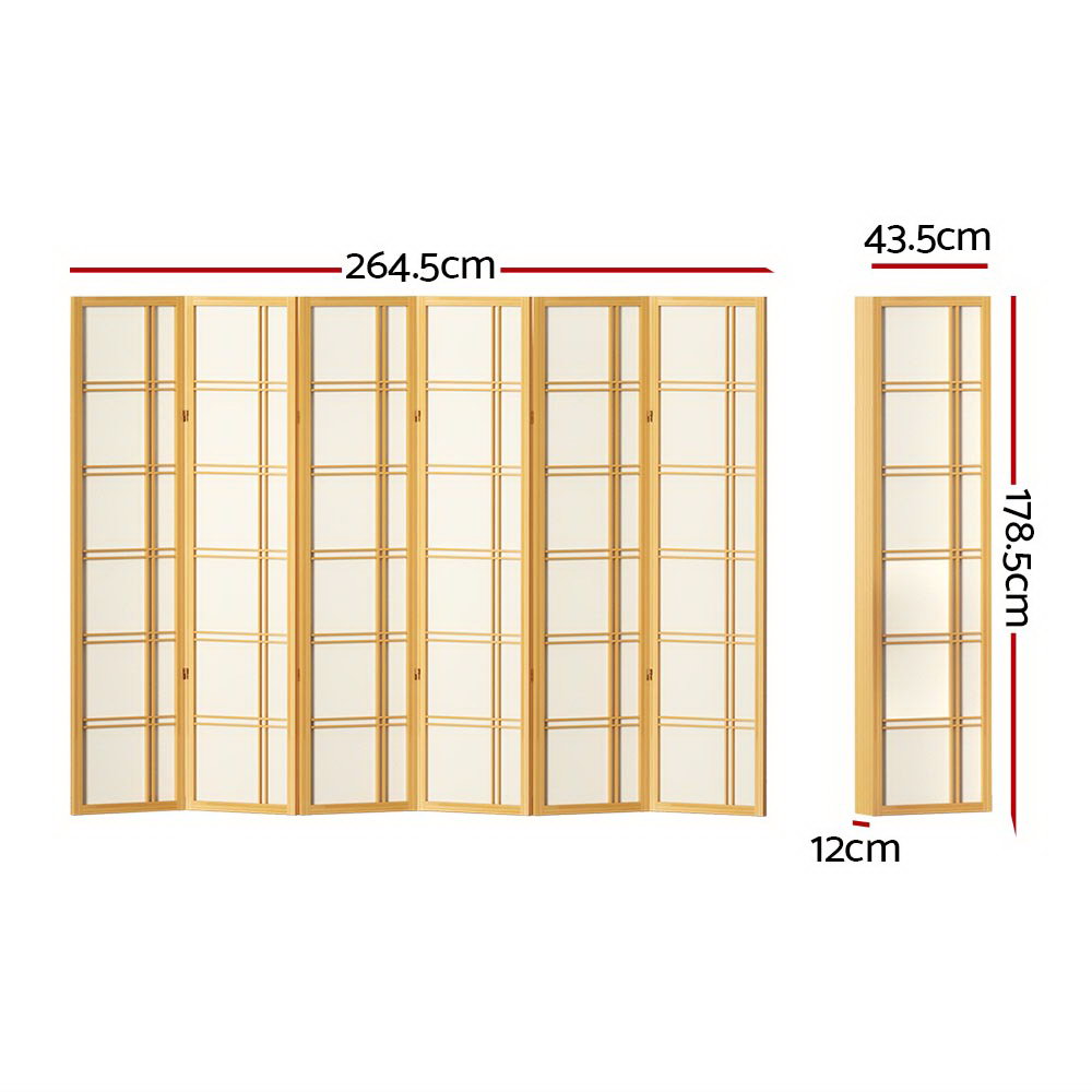 6 Panel Folding Room Divider Screen 265x179cm Natural Privacy Partition