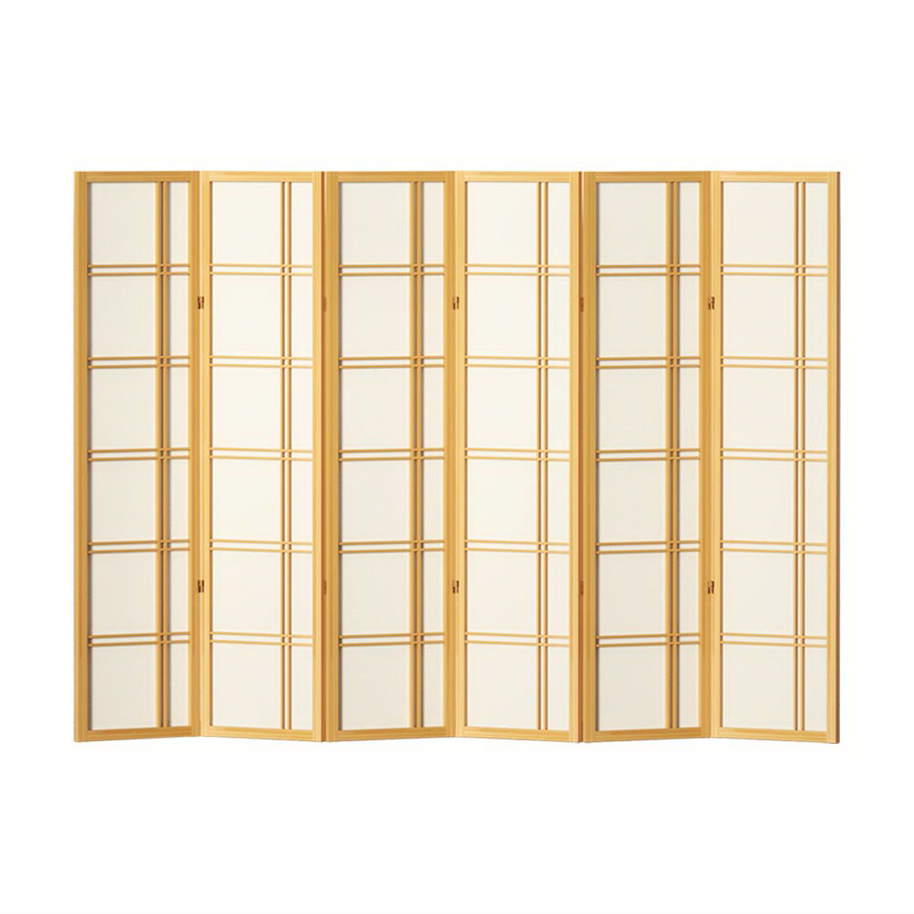 6 Panel Folding Room Divider Screen 265x179cm Natural Privacy Partition