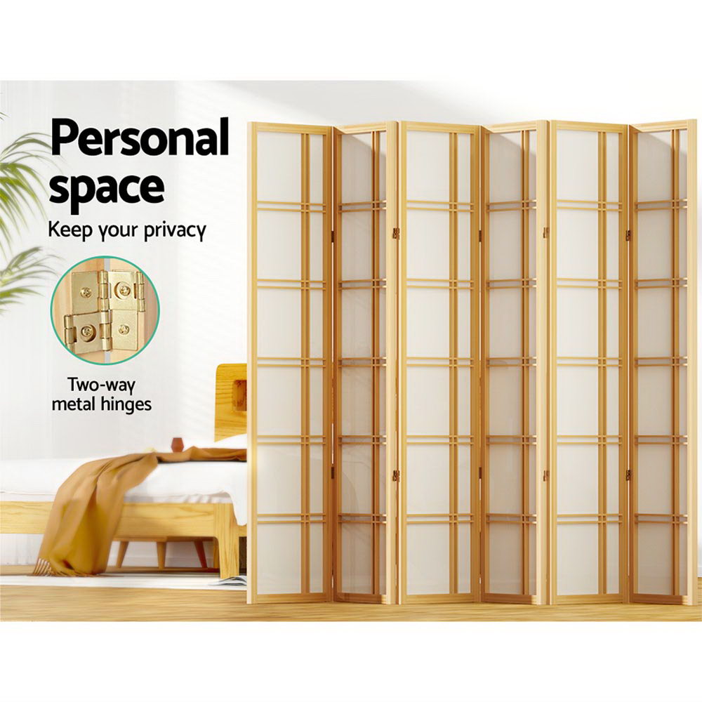 6 Panel Folding Room Divider Screen 265x179cm Natural Privacy Partition
