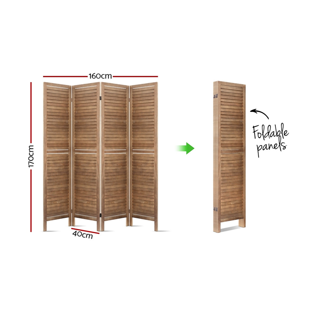 4 Panel Room Divider Screen 160X170Cm Louver Oak