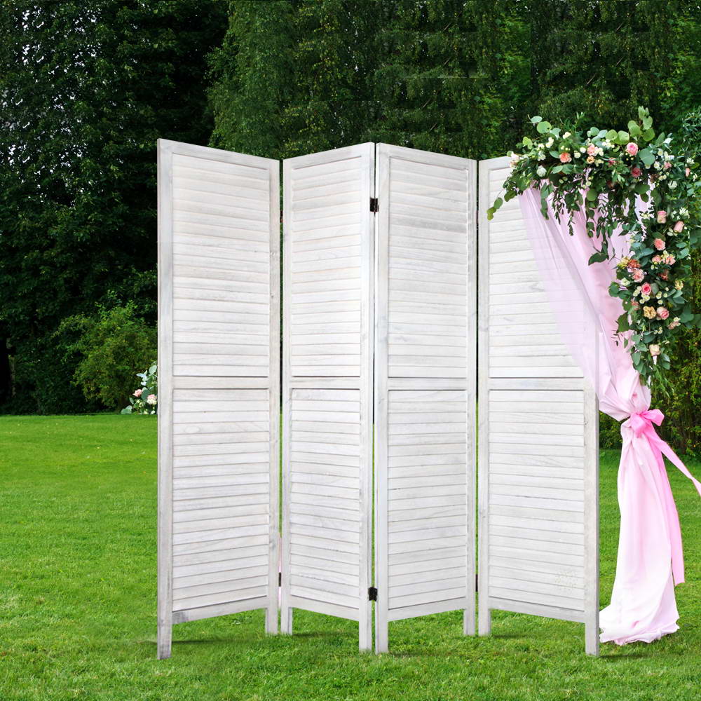 4 Panel Room Divider Screen 163X170Cm Louver White