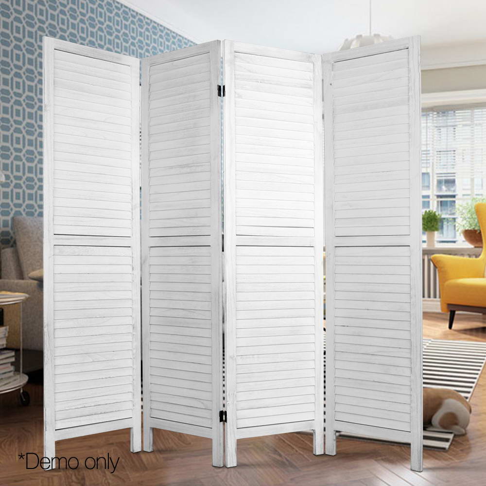 4 Panel Room Divider Screen 163X170Cm Louver White