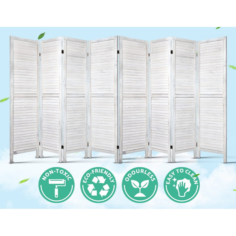 8 Panel Room Divider Screen 326X170Cm Louver White - Artiss Privacy Wood Stand
