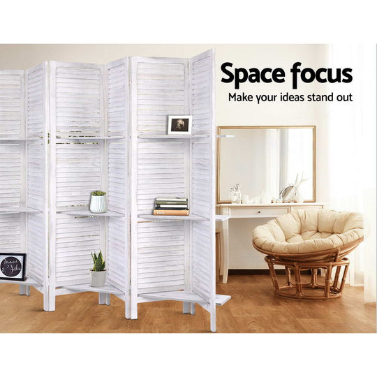 Room Divider Screen 8 Panel Privacy Foldable Dividers Timber Stand Shelf - Room Dividers