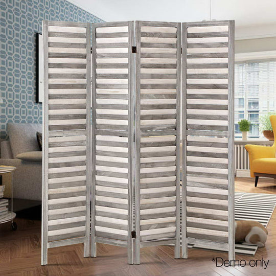 Room Dividers - 4 Panel Room Divider Screen 163X170Cm Louver Grey