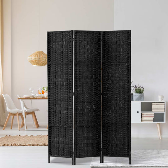 3 Panel Room Divider Screen 123X170Cm Woven Black | Room Dividers