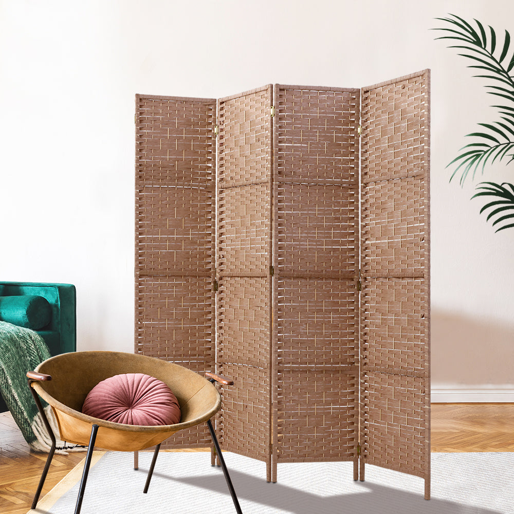 4 Panel Room Divider Screen 163X170Cm Woven Natural