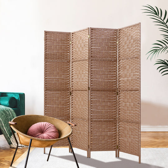 Natural colour - 4 Panel Room Divider Screen 163X170Cm Woven Natural