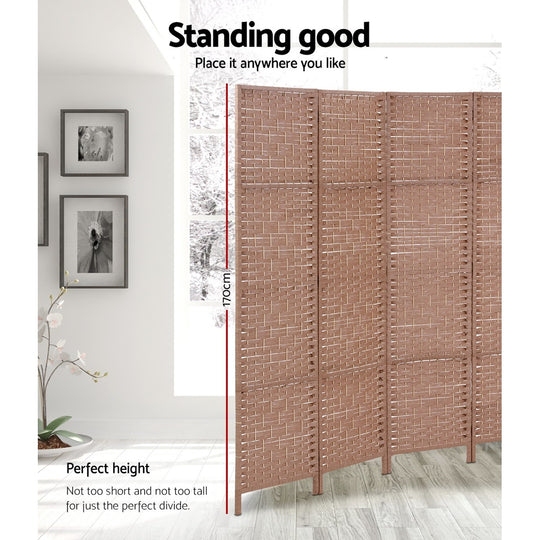 4 Panel Room Divider Screen 163X170Cm Woven Natural