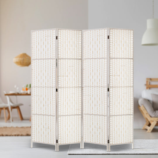 4 Panel Room Divider Screen 163X170Cm Woven White | Artiss Panels Privacy Rattan