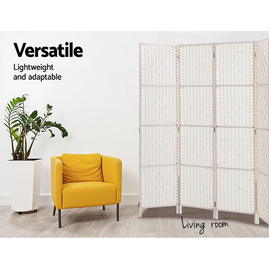 4 Panel Room Divider Screen 163X170Cm Woven White - Artiss Panels Privacy Rattan