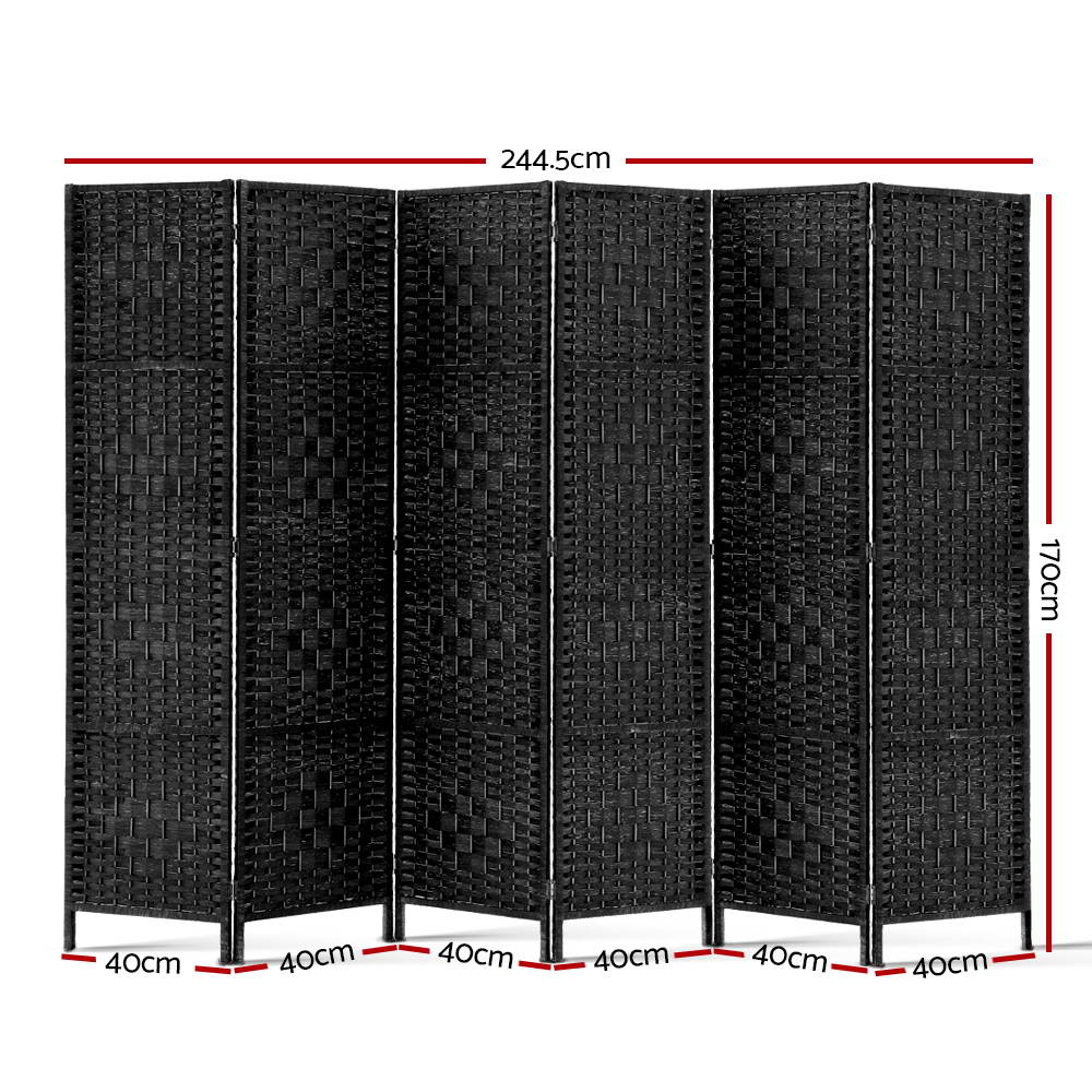 6-Panel Room Divider Screen 245x170cm Woven Black Folding Privacy Partition