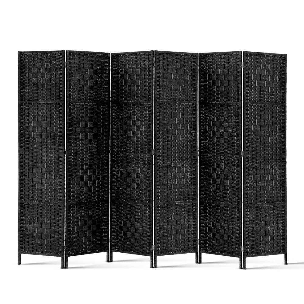6-Panel Room Divider Screen 245x170cm Woven Black Folding Privacy Partition